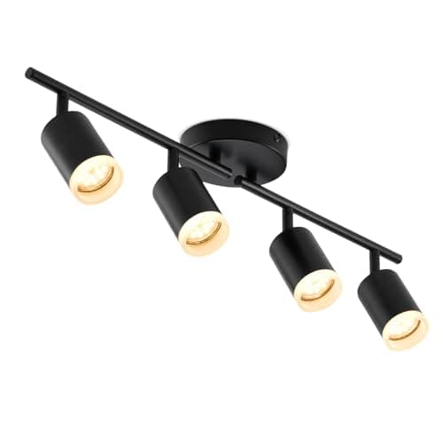 Bojim Flexible Led Track Lighting, 4-Light Black Track Lighting Fixtures Ceiling, Ceiling Spotlight with Foldable Light Arms for Kitchen, Closet, Bedroom(GU10 Socket, Bulbs Not Included) - Image 1