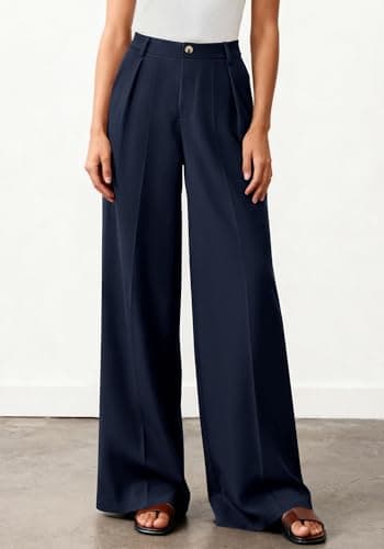 BTFBM Women's Wide Leg Palazzo Pants, Button High Waisted with Pockets, Casual Work Summer Outfits, Trendy Business 2026(Navy, XX-Large) - Thumbnail 6