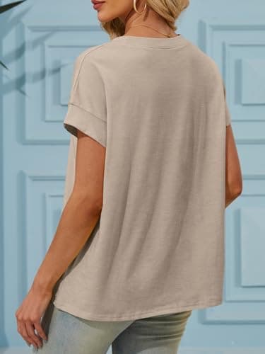 ZDC Women's Cap Sleeve Tank Tops Summer Crew Neck T Shirts Basic Loose Fit Solid Tee Khaki - Thumbnail 2