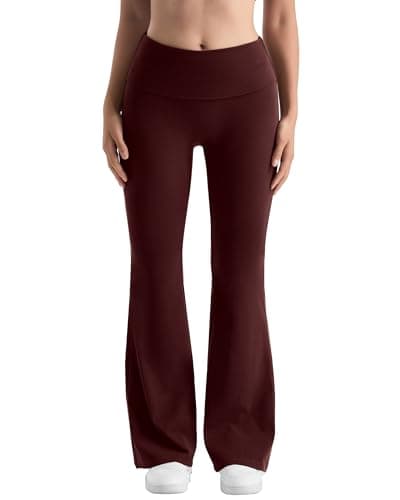 MOOSLOVER Women Flare Leggings Fold Over Bootcut Yoga Pants Casual Y2K Lounge Pants Comfy Cotton Leggings(M, Deep Plum​​) - Image 1