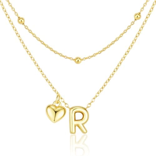 adoyi Easter Basket Stuffers Initial Necklaces for Women Hers Dainty 14K Gold Plated Heart Layered Letter R Pendant Necklace Stack Trendy Jewelry Birthday Valentines Gifts for Women Jewelry - Image 1