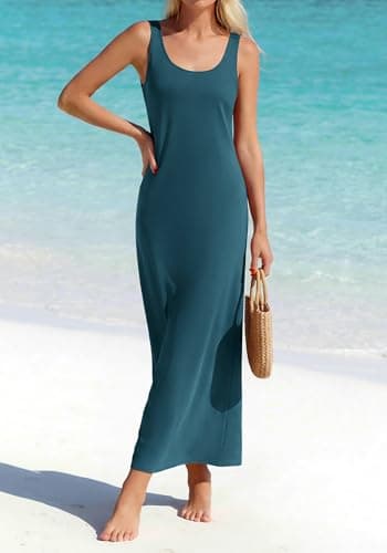 BTFBM Womens Summer Tank Dress 2026 Sleeveless Scoop Neck Boho Sundress Satin Loose Party Beach Dresses(Dark Blue, Large) - Thumbnail 5