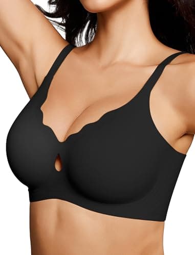 ProKloud Wireless Bras for Women Wave Push Up No Underwire Bralettes Seamless Full Coverage Support Lift Everyday Bra Black - Image 1