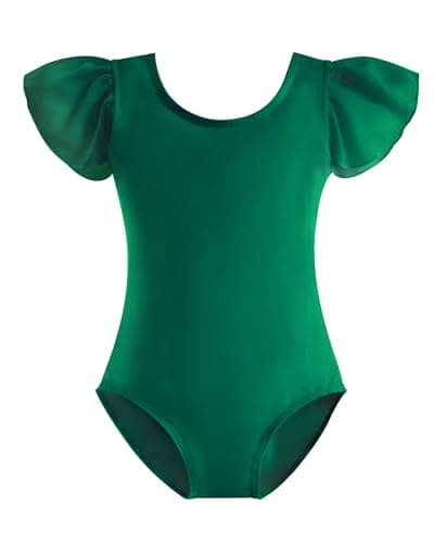 Stelle Girls Leotards Black Ballet Dance Leotards Ruffle Short Sleeve Gymnastics Outfits (Green, 90) - Image 1