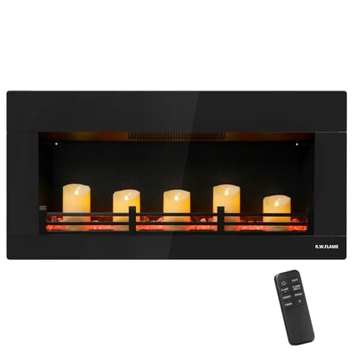 R.W.FLAME 36 Inch Premium Candle Electric Fireplace, 12 Light Bed Colors, 5-Level Dimmable Light & L0 Sleep Mode, Bluetooth Sound, Dual Heating Gears with Thermostat (50-99℉), 1-8H Timer - Image 1
