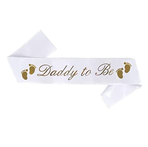 Daddy to Be Sash - Classy Baby Shower Sash for Dad to Be, (White w/Gold Lettering) Baby Shower Party Decorations, Gifts, Favors, Supplies Boy & Girl, Dad to Be Gender Reveal Father to Be (White) - Image 1