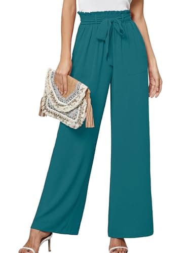 Heymoments Women's Wide Leg Pants with Pockets Turquoise Small High Waisted Lightweight Tie Knot Paperbag Dressy Palazzo Loose Paper Bag Comfy Business Casual Work Flowy Trousers - Image 1