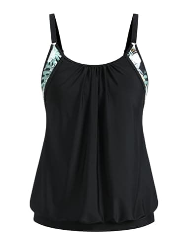 ZAFUL Womens Tankini Tops Blouson Tummy Control Swim Top Loose Fit Bathing Suit Top No Bottom Floral S - Thumbnail 2