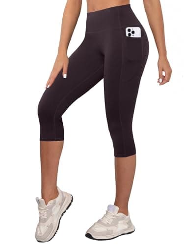 COPYLEAF Capri Leggings for Women High Waisted Leggings with Pockets Gym Workout Running Yoga Pants(Deep Purple S) - Image 1