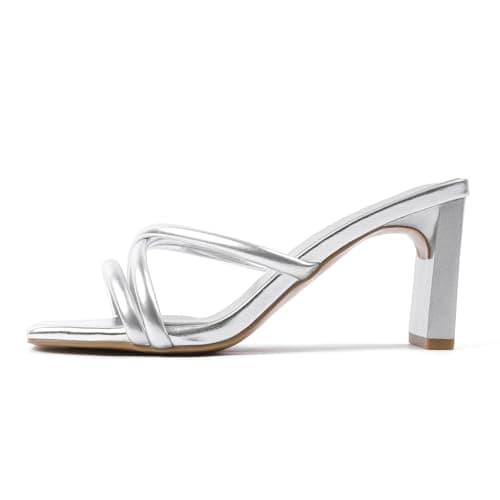 Amoji Women 3 Inch Slip On Heels Lady Heeled Sandal Wedding Party Dressing Dress Shoes 332 Silver Heels Size 9.5 women - Thumbnail 4