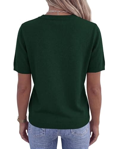 BTFBM Women's Short Sleeve Sweaters 2026 Summer Crew Neck Knit Work Shirts Business Casual Tops Basic Fall Fashion Clothing(Dark Green, Small) - Thumbnail 3