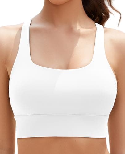 AegisChic White Strappy Sports Bra for Women Yoga Sports Bras Criss-Cross Back Workout Medium Support with Removable Cups - Thumbnail 2