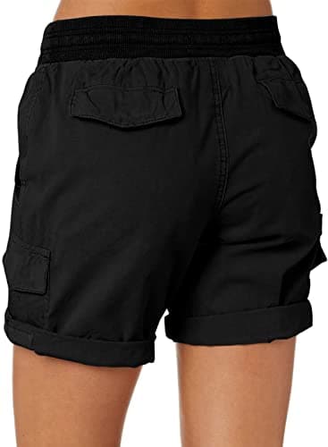 Dokotoo Women's Shorts Long Cotton Hiking Cargo Lounge for Women Trendy Bermuda 2026 Beach Vacation Clothes Essentials Outfits Summer Fashion High Waisted Casual Jean Black - Thumbnail 4