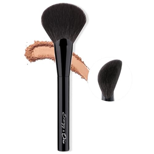 AINOCHI Large Fan Powder Brush, Professional Soft-Focus Finishing Setting Brush with Extra Fluffy Dense Saikoho Goat Hair for HD Airbrushed Baking, Flawless Bronzer & Mess-Free Sweeping,1pc
