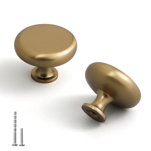 YAGU 10 Pack Champagne Bronze Kitchen Cabinet Knobs 1-1/4 Inch Round Solid Dresser Drawer Knob Dark Gold Modern Hardware Honey Bronze Pulls for Closet Cupboard Wardrobe - Image 1