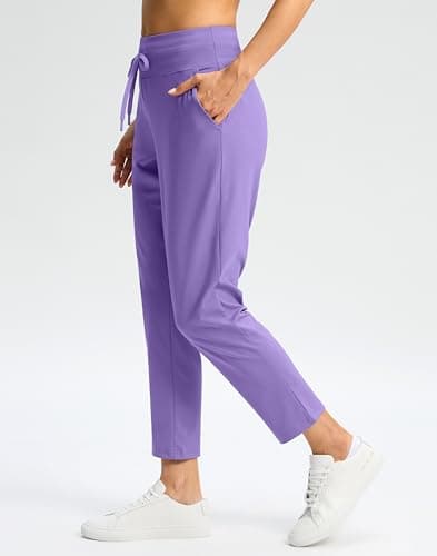 G Gradual Womens Pants High Waisted Golf Pants 2 Deep Pockets 7/8 Ankle Joggers for Athletic Travel Casual Lounge Work, Dark Lavender, Small - Thumbnail 2