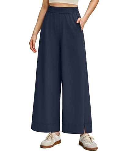 G4Free Lightweight Ankle Pants for Women Quick Dry Wide Leg Breathable Travel Elastic High Waist Trousers with Pockets(Dark Navy,XL,Regular) - Image 1