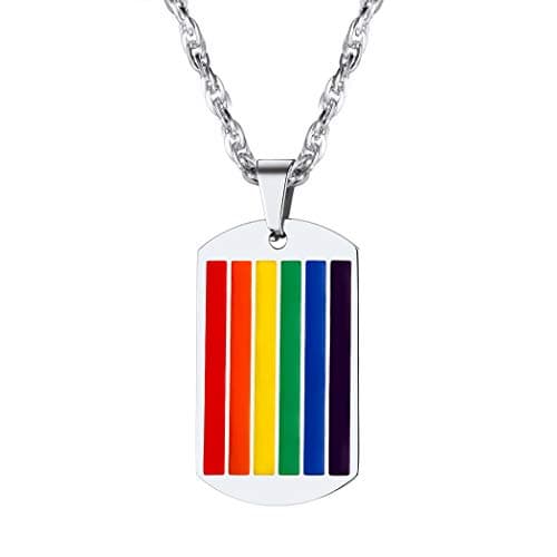Suplight Gay Lesbian Pride Dog Tag Necklace Nonbinary Trans Pride Jewelry Stainless Steel Enamel Lesbian LGBT Rainbow Flag Bisexual Army Tag Necklace for Men Women - Image 1