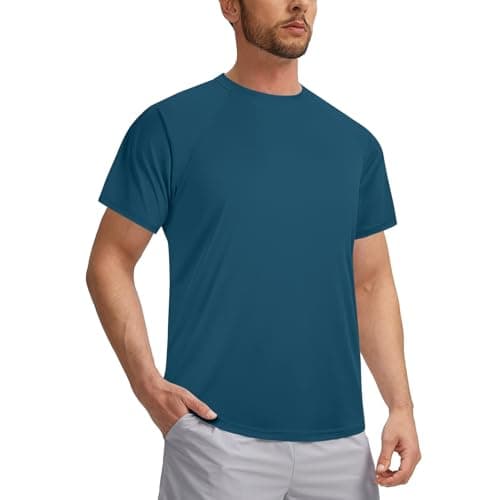 3rd hill Mens Swimming Shirts Short Sleeve UPF 50 Quick Dry Sun Protection Rash Guard Shirts for Fishing Running Dark Blue L
