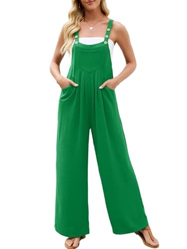 Heymoments Overalls Jumpsuits Rompers for Women Green Small Casual Maternity Winter Fall Comfy Ladies Loose Fit Dressy Wide Leg One Piece Sleeveless Grils Long Bib Baggy Pants with Pockets - Image 1