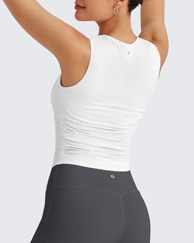 G4Free Tank Tops for Women Athletic Slim Workout Cropped Tops Quick Dry Summer Activewear Sleeveless Gym Shirts (White,XL) - Thumbnail 2