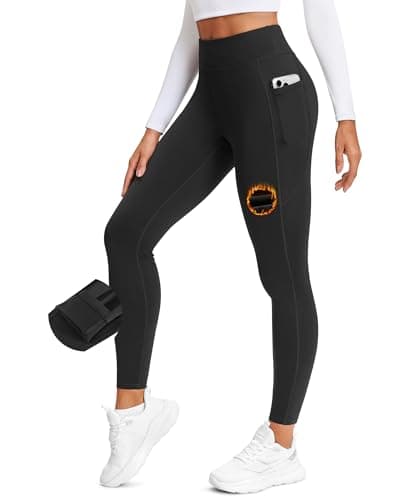 Stelle Women's Fleece Lined Leggings 27'' Thermal Winter Warm High Waisted Workout Yoga Pants with Pocket (Black,XXL) - Image 1