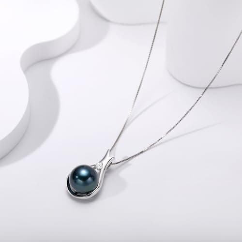 YAMI Tahitian Black Pearl Necklace 10-11mm Saltwater Cultured Pearl Jewelry with 925 Sterling Silver Adjustable Chain for Women, Mom, Wife, Luxury Gift for Birthday, Mother's Day, Anniversary - Thumbnail 5