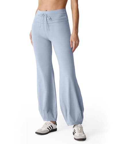 MOOSLOVER Women Quick Step Bubble Pants Drawstring High Waist Flare Leggings Casual Lounge Yoga Active Pant(L,Blue) - Image 1