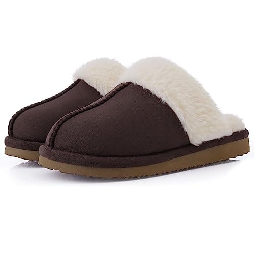 Litfun Women's Fuzzy Memory Foam Slippers Fluffy Winter House Shoes Indoor and Outdoor, Coffee 10.5-11 - Image 1