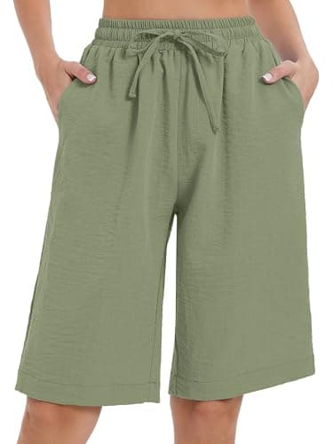 Moodclo Casual Bermuda Shorts Sage Green 2X-Large Knee Length Wide Leg with Pockets High Waisted Summer Lightweight Breathable Soft 2026 - Image 1
