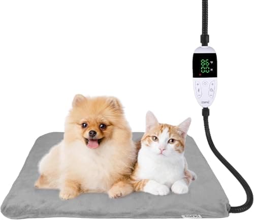 Ringco Pet Heating Pad for Cats & Small Dogs with 12 Adjustable Temperature, Waterproof & Chew Resistant Cat Heating Pad with Timer, Heated Cat Bed with Fleecy Cover (S: 20” x 16”)