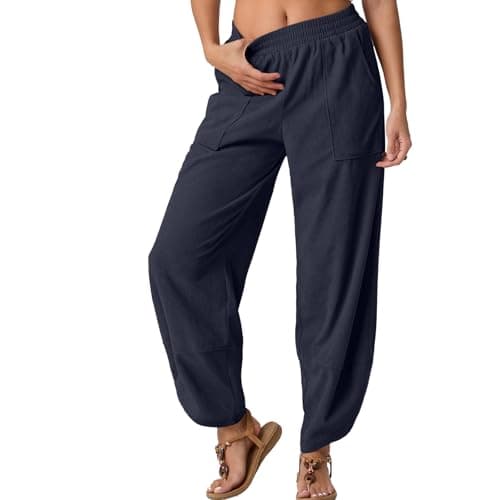 FREEOAK Womens Baggy Palazzo Pants Wide Leg Lounge Harem Bottoms Fall Spring Travel Outfits 2025 Trendy Navy Large - Image 1
