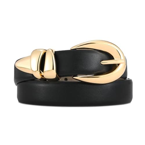 RISANTRY Black Leather Belt for Women Stylish Design with Gold Buckle Ladies Black Belt Perfect for Jeans Dresses - Image 1