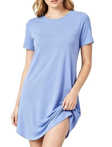 PATPAT Nightgowns for Women Viscose from Bamboo Sleep Shirts Short Sleeve Nightshirt Casual Sleeping Soft Pajama Dress Light Blue, L - Image 1