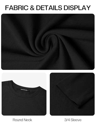 JUSTFASHIONNOW Black Tunic Tops for Women Loose Fit Dressy Casual 3/4 Length Sleeve Womens Fall Tops Asymmetrical Hem Ladies Clothing Outfits（Black，Small - Thumbnail 6