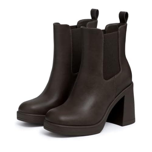 Athelfit Womens High Chunky Heel Platform Chelsea Boots Dark Brown Size 9 - Thumbnail 6