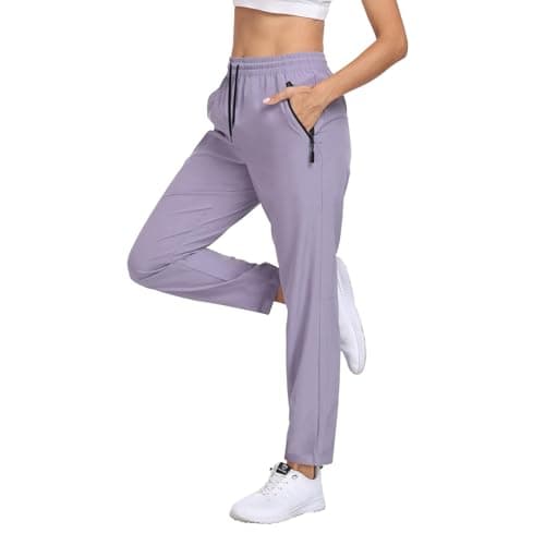 Hiking Pants Women Water Resistant Quick Dry Lightweight Sweatpants Zipper Pockets Elastic Waist Drawstring UPF 50+ Casual Athletic Lounge Travel Purple M - Thumbnail 2