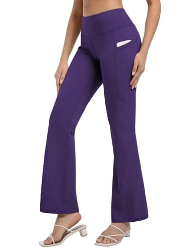 BUBBLELIME 29"/31"/33"/35"/37" Women's Bootcut Yoga Pants Tummy Control Flared with Side Pockets- Bootleg Side Pockets_PURPLISHBLUE XL_29" Inseam - Image 1