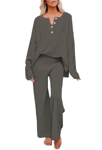 Pink Queen Women's Loungewear Set 2 Piece Outfit Pullover Knit Top Sweatpants Loose Matching Travel Sets Dark Grey S - Image 1