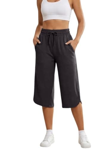 gaimoliso Drawstring Capri Pants for Women Casual Wide Leg Yoga High Waist Capri Pants Pockets Loose Soft Sweatpants Capris-Black - Image 1