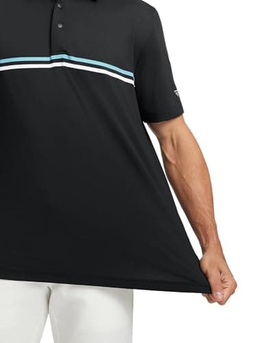 M MAELREG Golf Polo Shirts for Men Chest Striped Print Business Casual Collared Moisture Wicking Dry Fit Golf Polos Black - Thumbnail 6