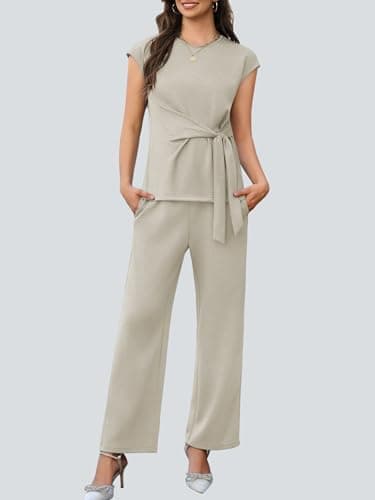 Casly Lamiit 2 Piece Outfits for Women Summer Lounge Set Beach Vacation Outfits Dressy Casual Fashion Clothing 2026 Dark Beige M - Thumbnail 2