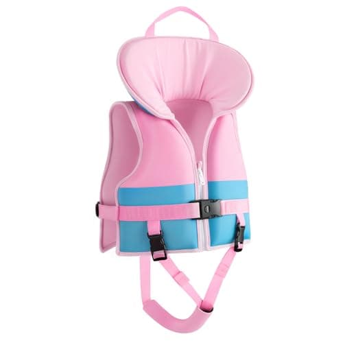 HeySplash Toddler Swim Vest, Kids Swimming Jacket Fit 13.2-33LBS, Upgrade Neck Support with Safety Strap Buckle & Adjustable Crotch Pad, Float Jacket for Pool Beach, Swim Training Equipment, Pink+Blue - Image 1