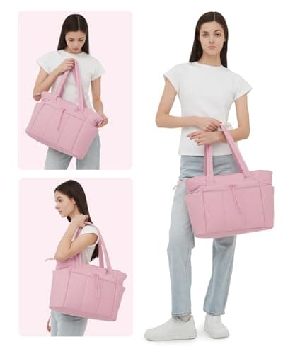 Wandering Nature Puffer Tote Bag with Cup Holder & Laptop Compartment & Trolley Sleeve for Travel, Work, Nurse, Women - Thumbnail 2