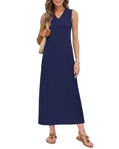 MISFAY Women's Sleeveless V Neck Maxi Dress with Pockets Vacation Outfit NY - Image 1