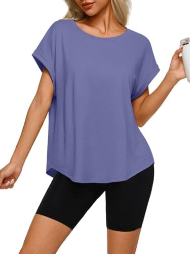 REORIA Women’s Oversized T Shirt Loose Fit Short Sleeve Casual Top Soft Stretchy Lounge Tee for Summer & Workout Blue 3X-Large - Image 1