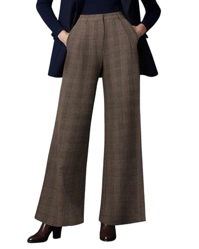 OctMoon Women's High Waisted Wide Leg Palazzo Pants – Long Length Plaid Pants for Tall Women – Flowy Extra Long Palazzo Pants with Classic Pattern(Dark Brown)-L - Image 1