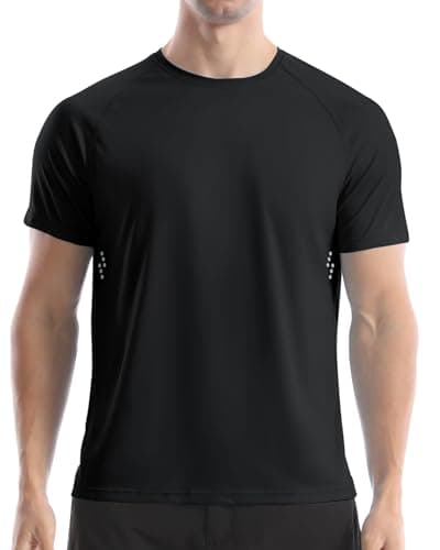 Men's UPF 50+ Swim Shirts, Sun Protection Short Sleeve Rash Guard, Quick Dry T-Shirt for Fishing and Surfing Black