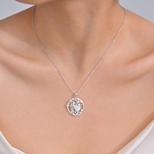 925 Sterling Silver Moonstone Necklace New Beginnings, Valentine's Day Jewelry Gifts, Moonstone Tree of Life Pendant June Birthstone Necklace Jewelry for Women, Birthday Graduation Gifts for Friend Sister Daughter Gift - Thumbnail 2
