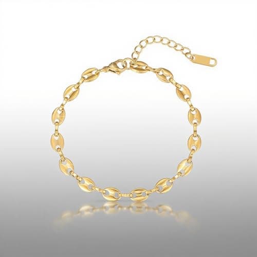 Alegend Titanium Steel (Not Rust, Resist Corruption, Easily Clean) 18K Gold Plated Oval Link Bracelet Women - Adjustable - Thumbnail 2